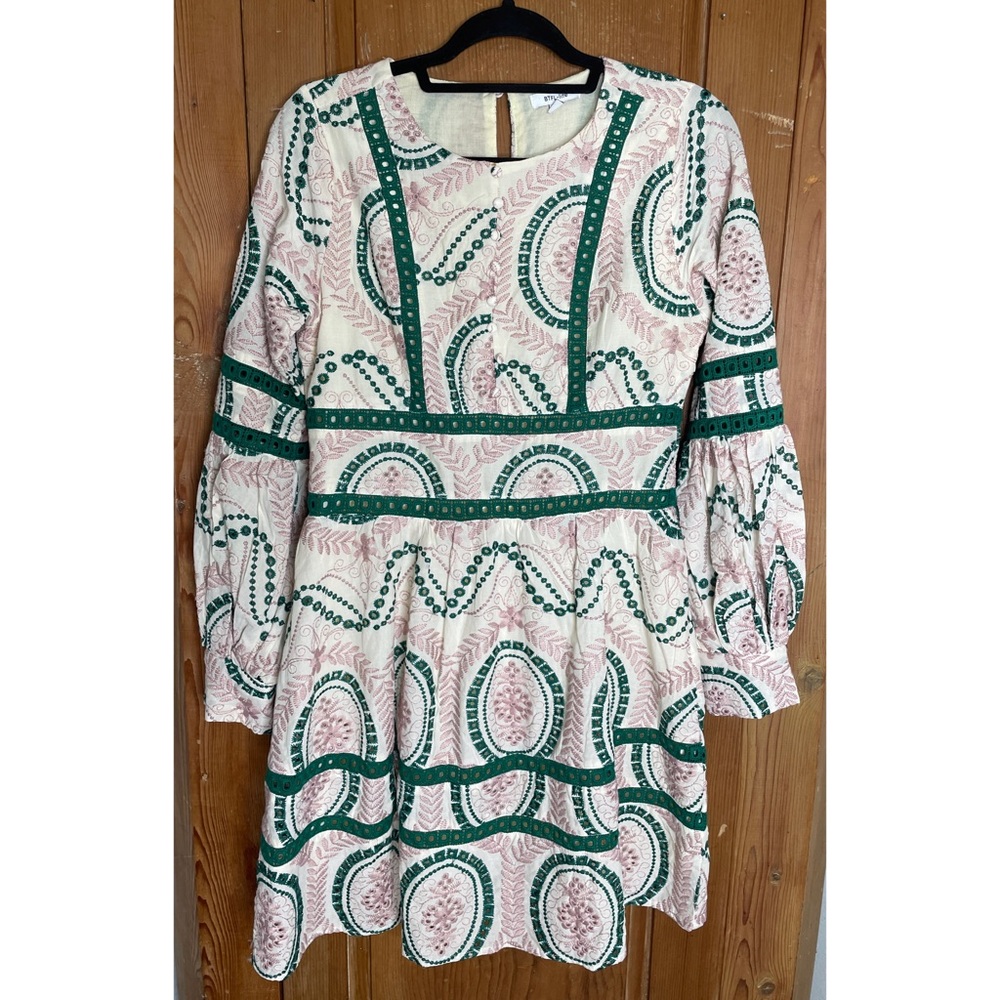 BTFL-Life pink and green eyelet long sleeve dress